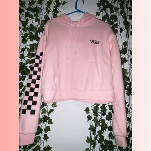 Vans light pink hoodie checkers on both sleeves.